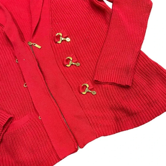 Soft Surroundings Red Shawl Collar Gold Clasp Cardigan Sweater L - Picture 2 of 4